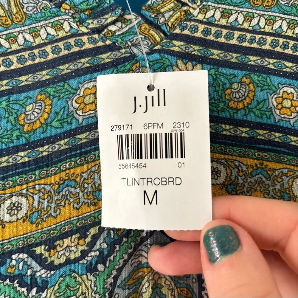 NEW J. Jill Floral Paisley Peasant Maxi Dress Puff Sleeve Blue Boho Size Medium - Picture 10 of 16